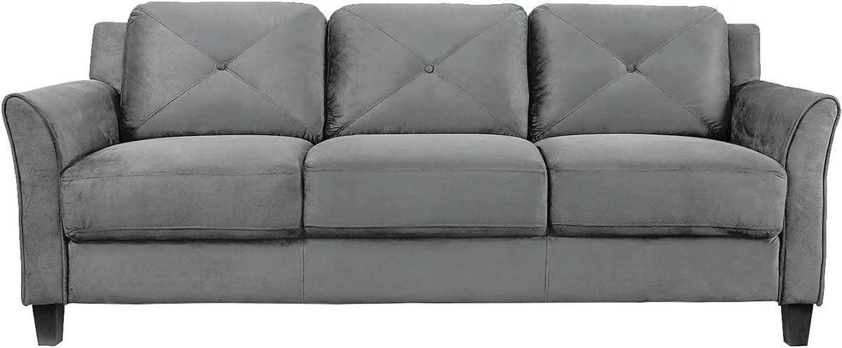 Harrington Grey Sofa Button Tufted Rolled Arm With Plush Cushions from PriceLows™