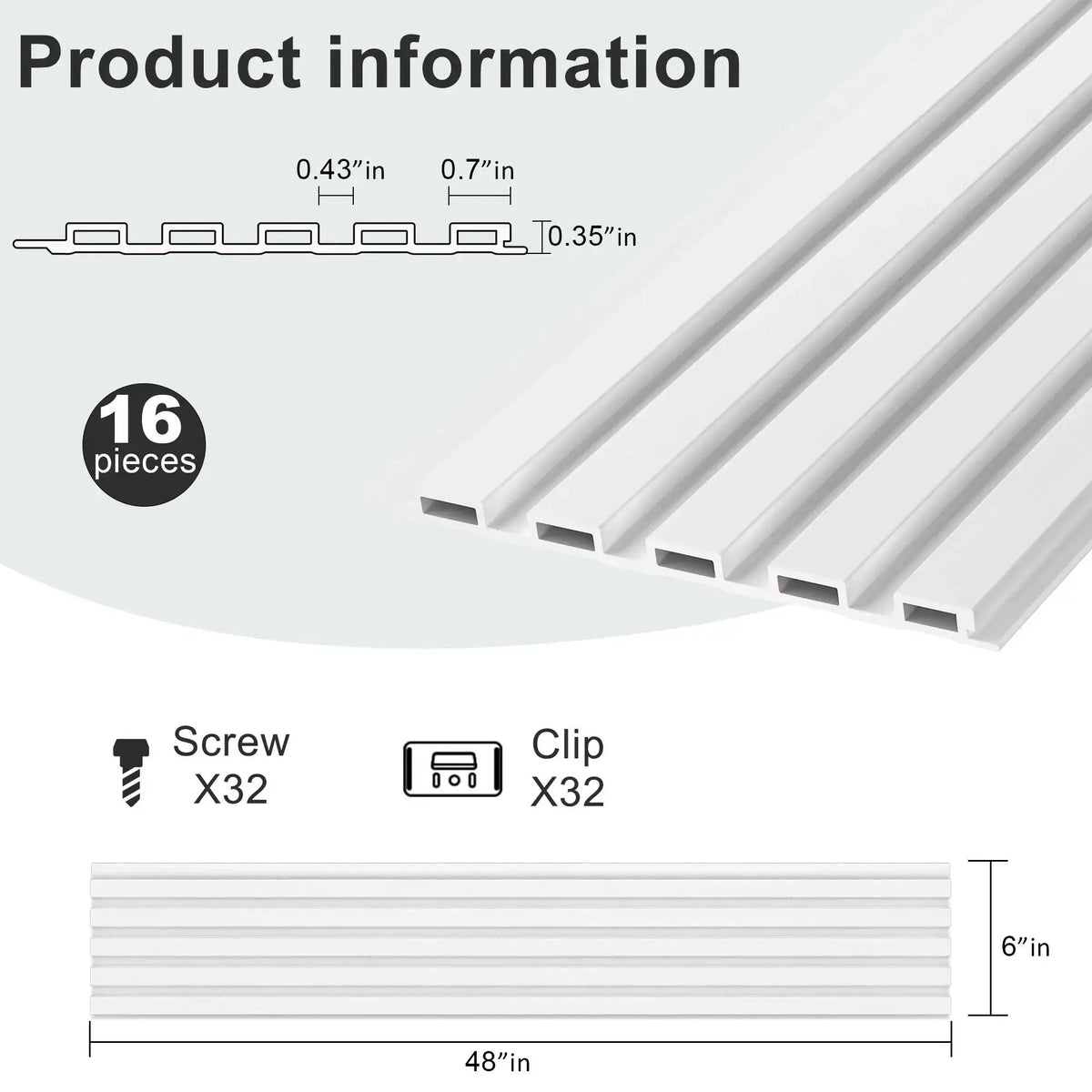 WPC Slat Wall Panel | Waterproof Fire Resistant | 16 Pack | 48X6 Inches