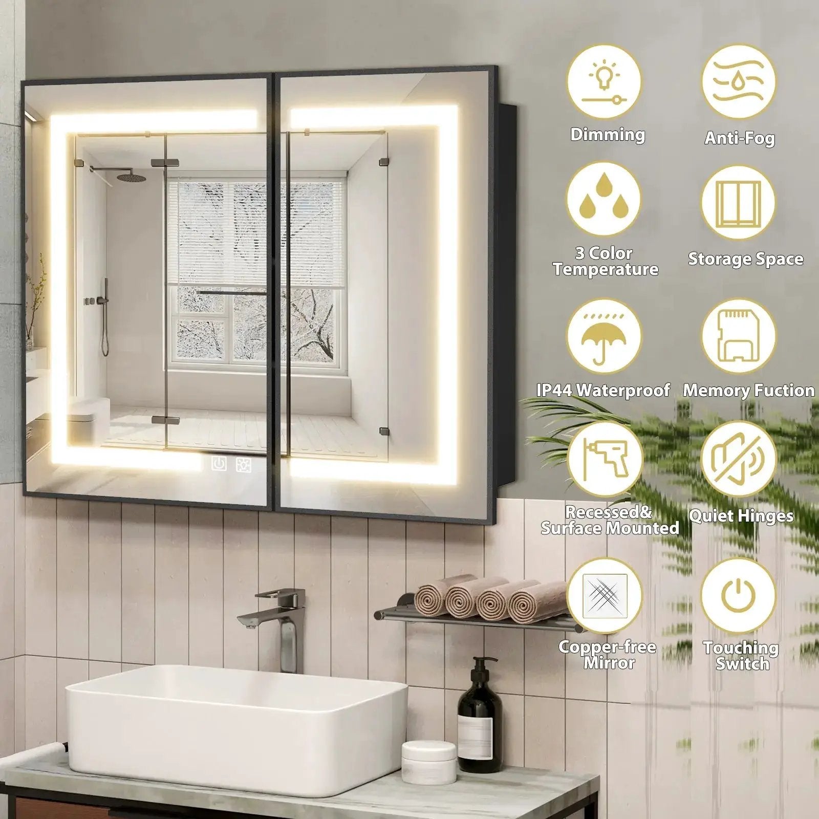 Hausvita Framed Recessed LED Light Bathroom Medicine Cabinet -medium from PriceLows™