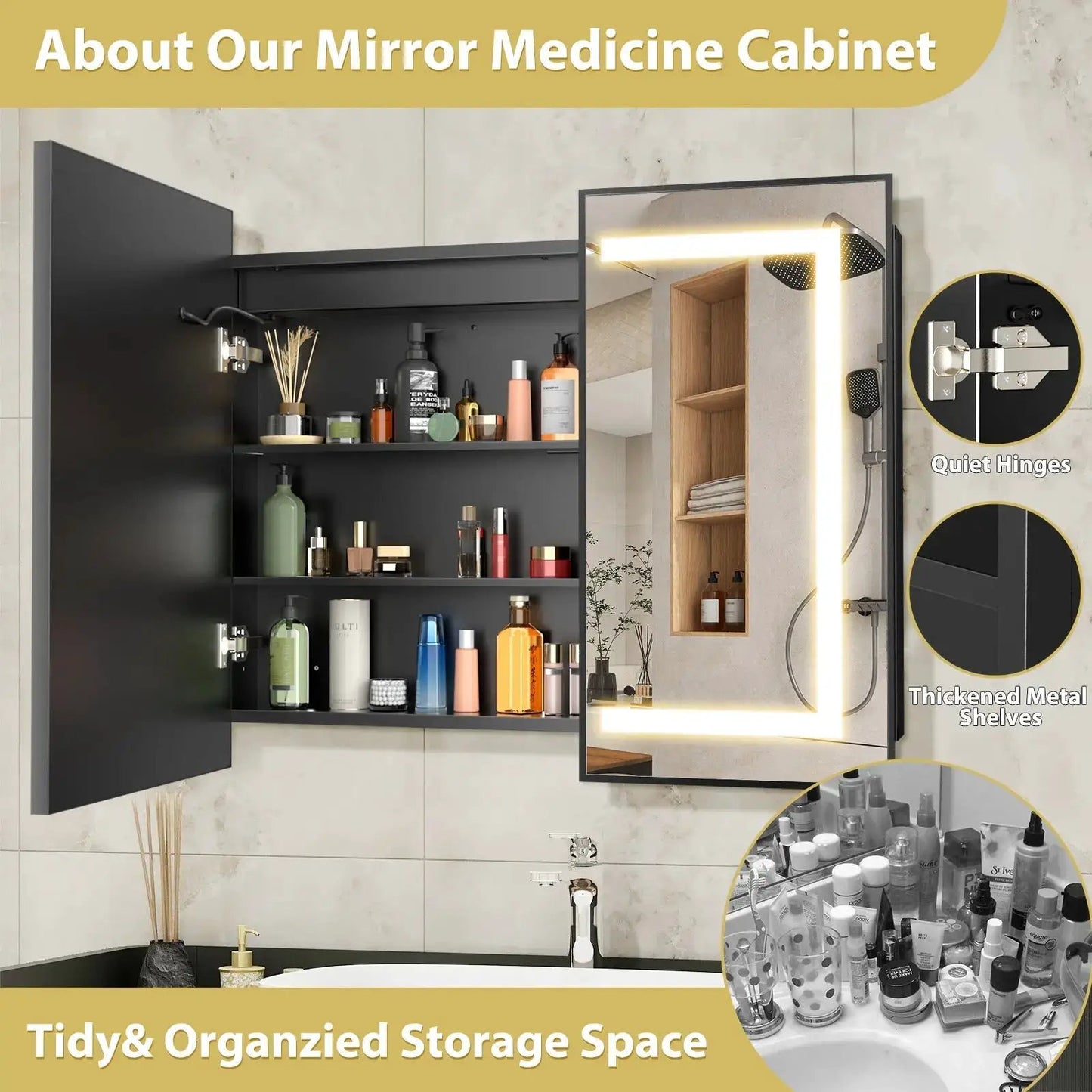 Hausvita Framed Recessed LED Light Bathroom Medicine Cabinet -medium from PriceLows™