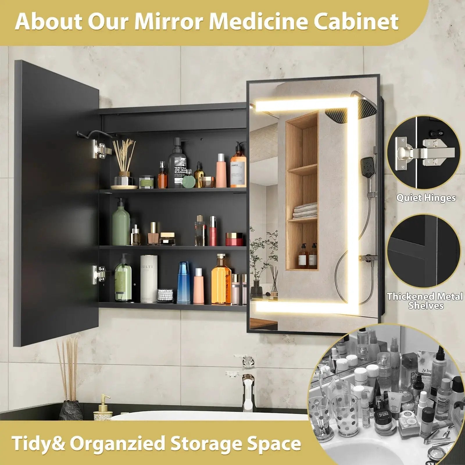 Hausvita Framed Recessed LED Light Bathroom Medicine Cabinet -medium from PriceLows™