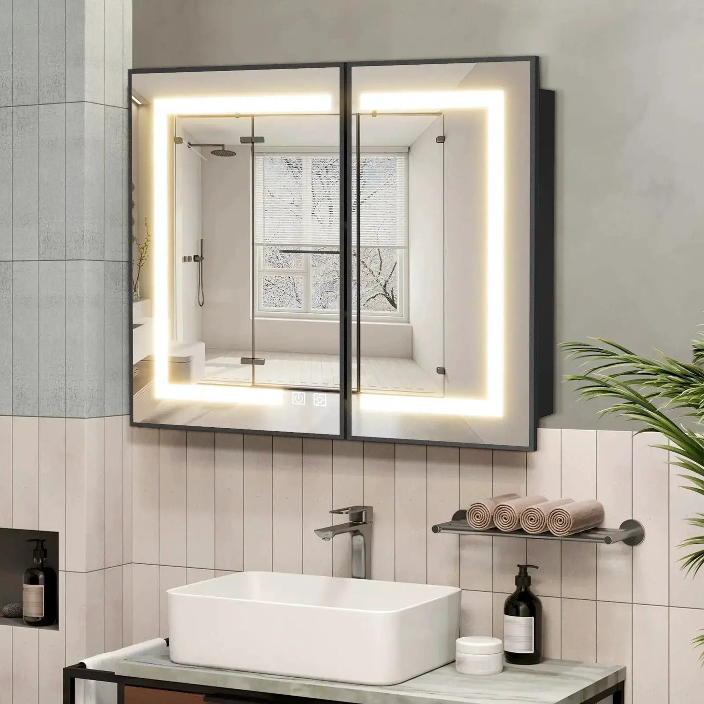 Hausvita Framed Recessed LED Light Bathroom Medicine Cabinet -medium from PriceLows™