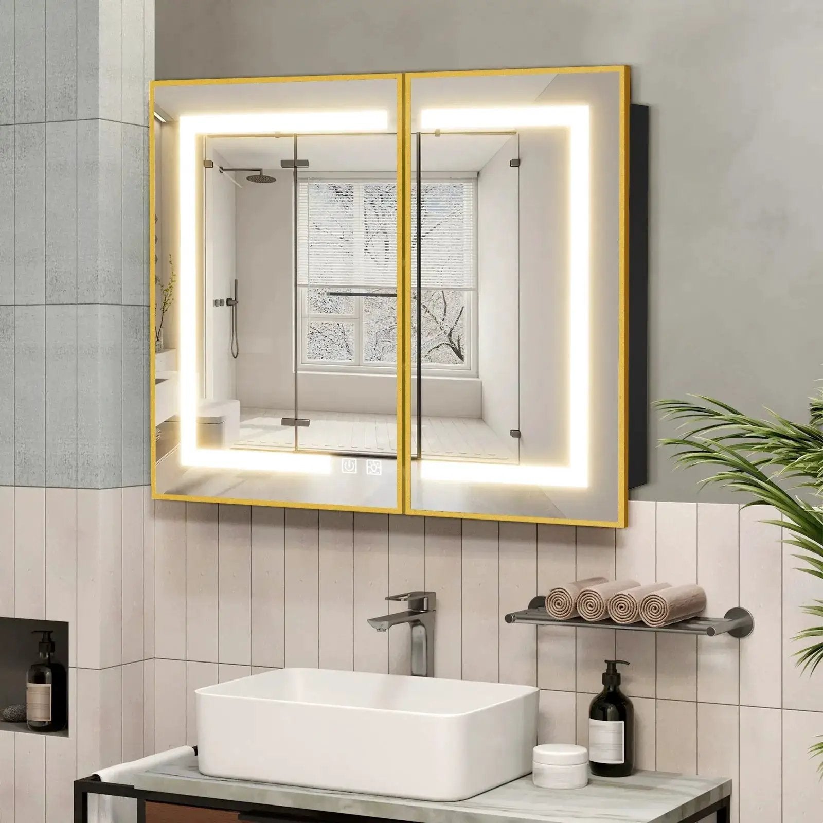 Hausvita Framed Recessed LED Light Bathroom Medicine Cabinet -medium from PriceLows™