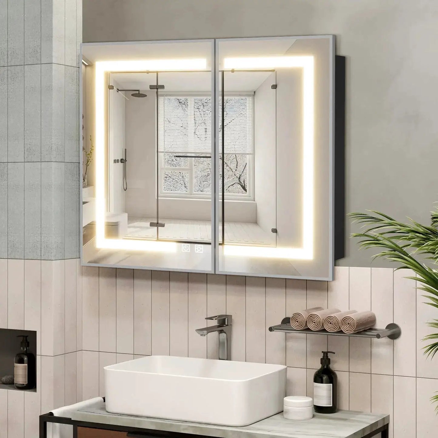 Hausvita Framed Recessed LED Light Bathroom Medicine Cabinet -medium from PriceLows™