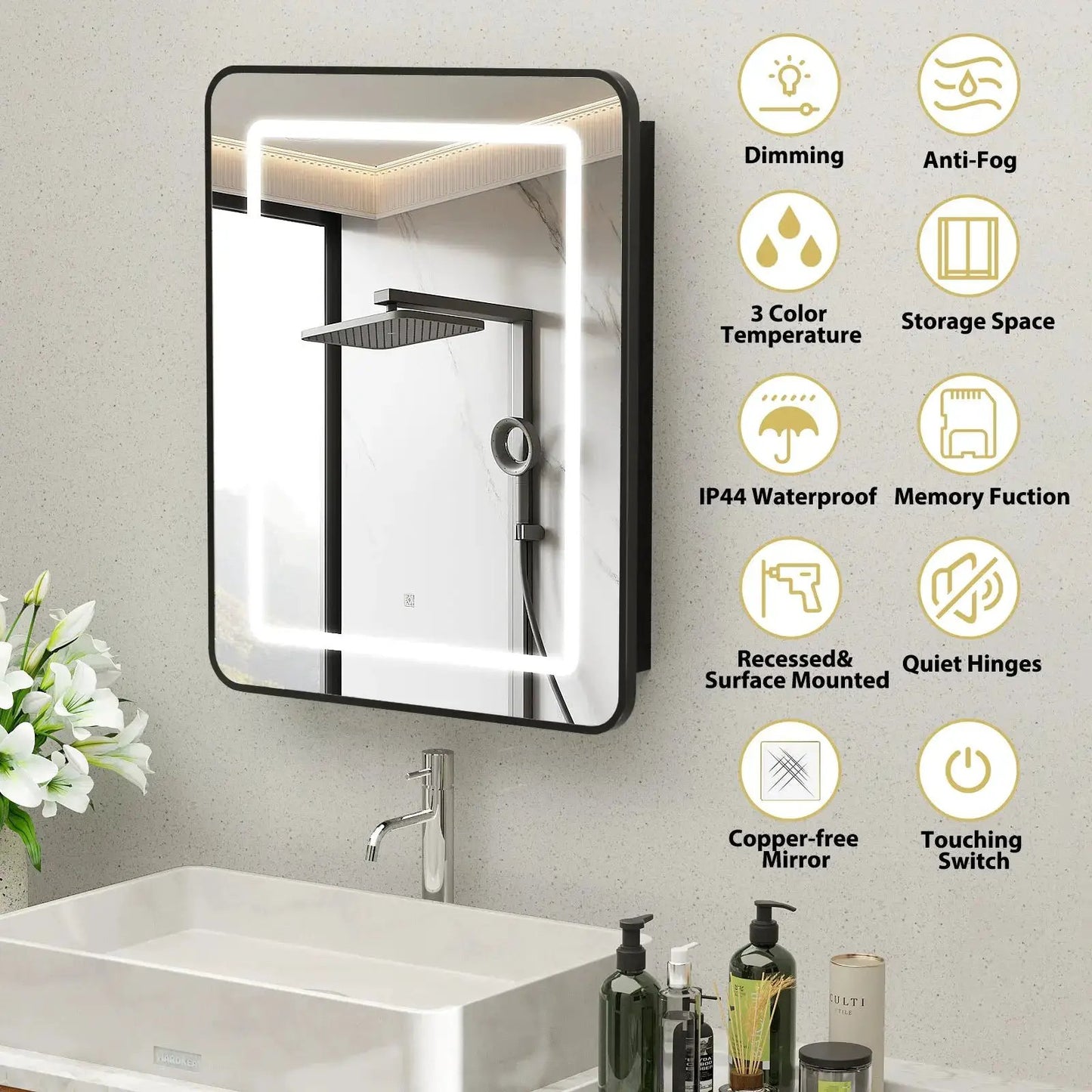 Hausvita Framed Recessed LED Light Bathroom Medicine Cabinet -small from PriceLows™