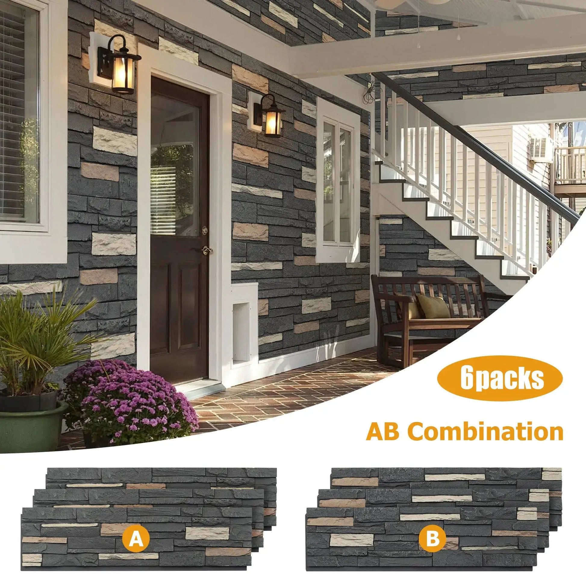 Hausvita Faux Stone Wall Siding Panel, PU Stone Veneer Exterior, 46.46" x 13" from PriceLows™