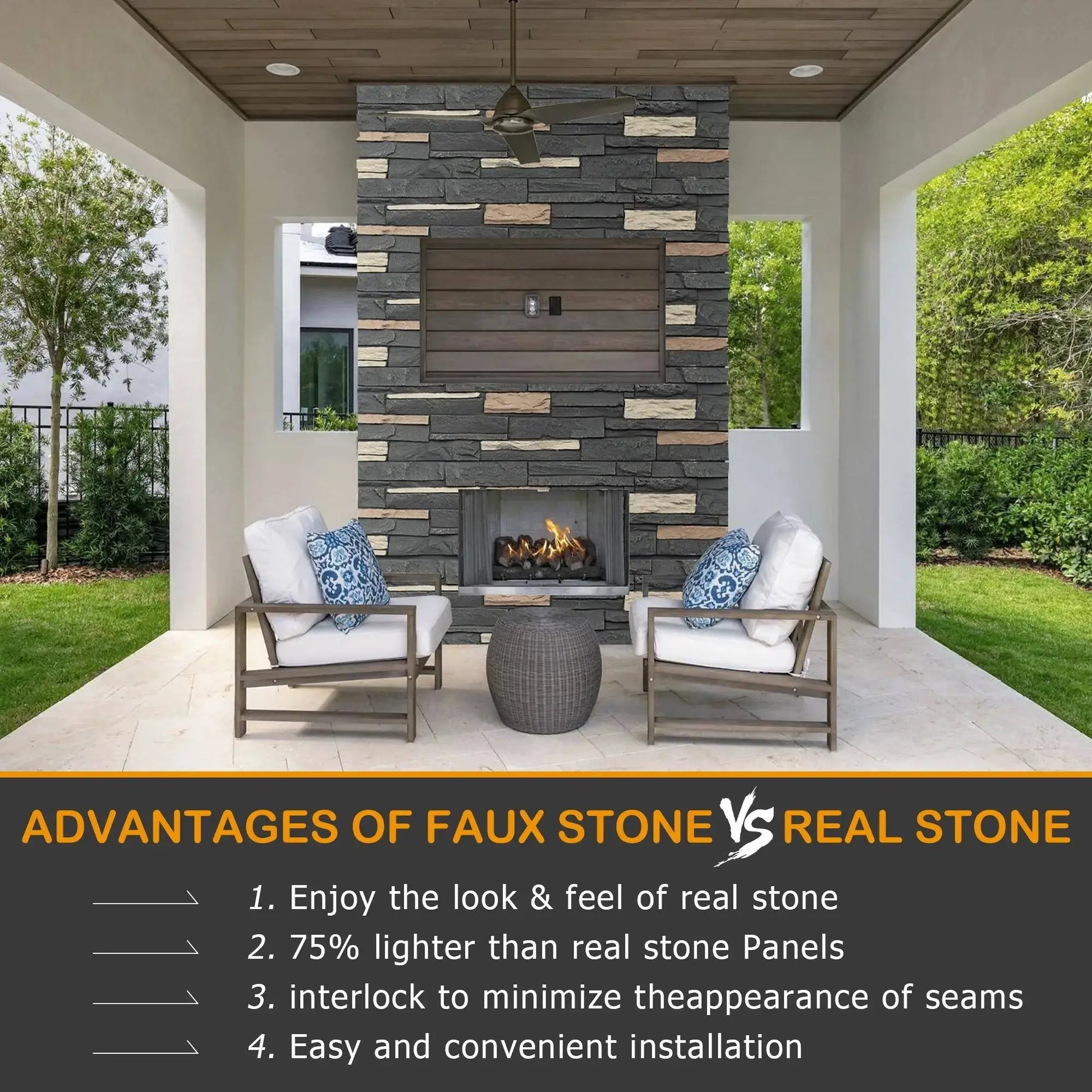 Hausvita Faux Stone Wall Siding Panel, PU Stone Veneer Exterior, 46.46" x 13" from PriceLows™