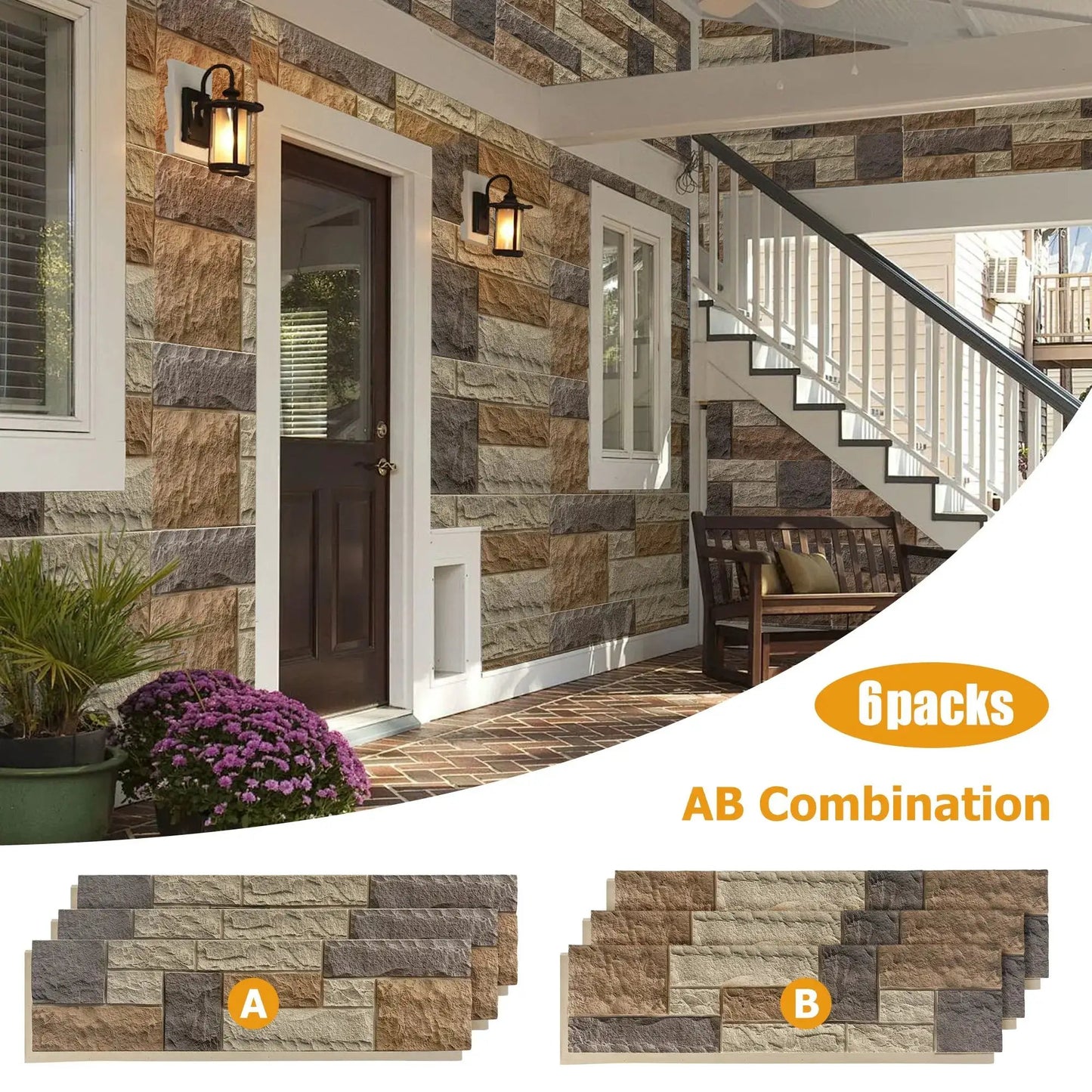 Hausvita Faux Stone Wall Siding Panel, PU Stone Veneer Exterior, 46.46" x 13" from PriceLows™