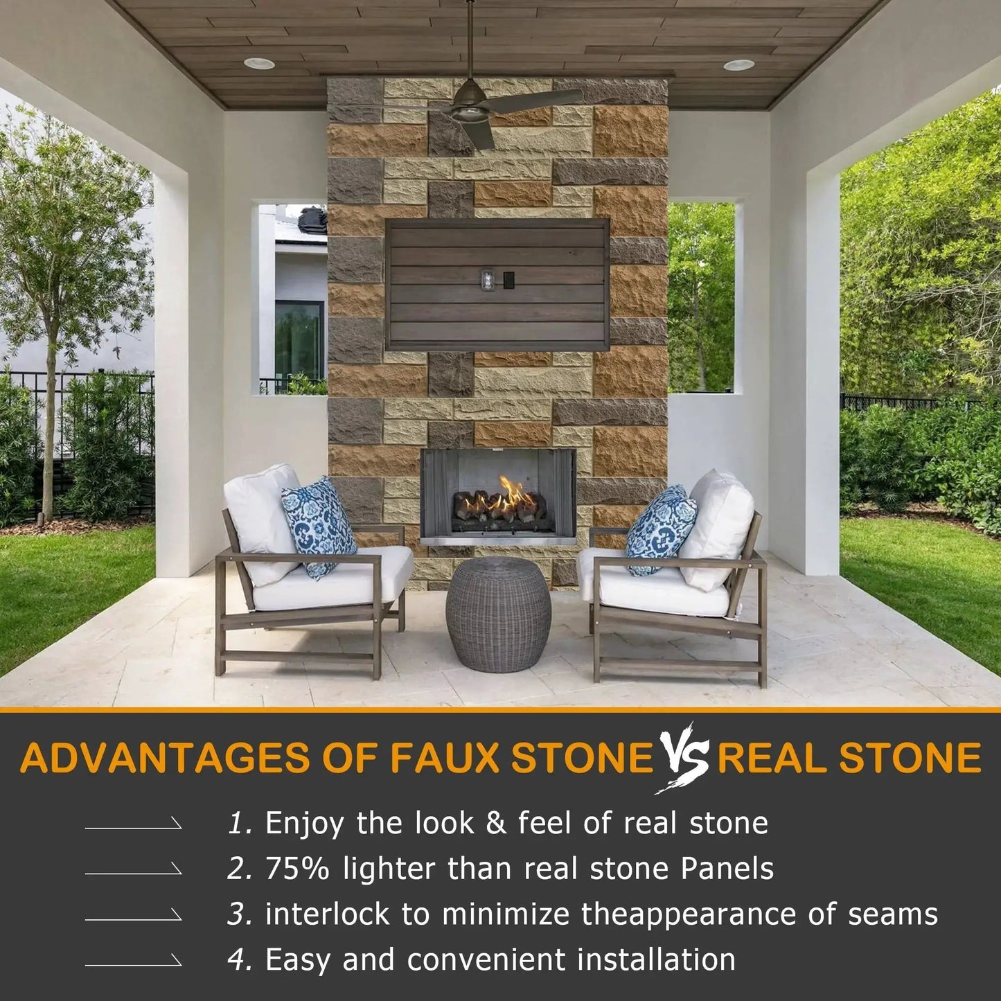 Hausvita Faux Stone Wall Siding Panel, PU Stone Veneer Exterior, 46.46" x 13" from PriceLows™