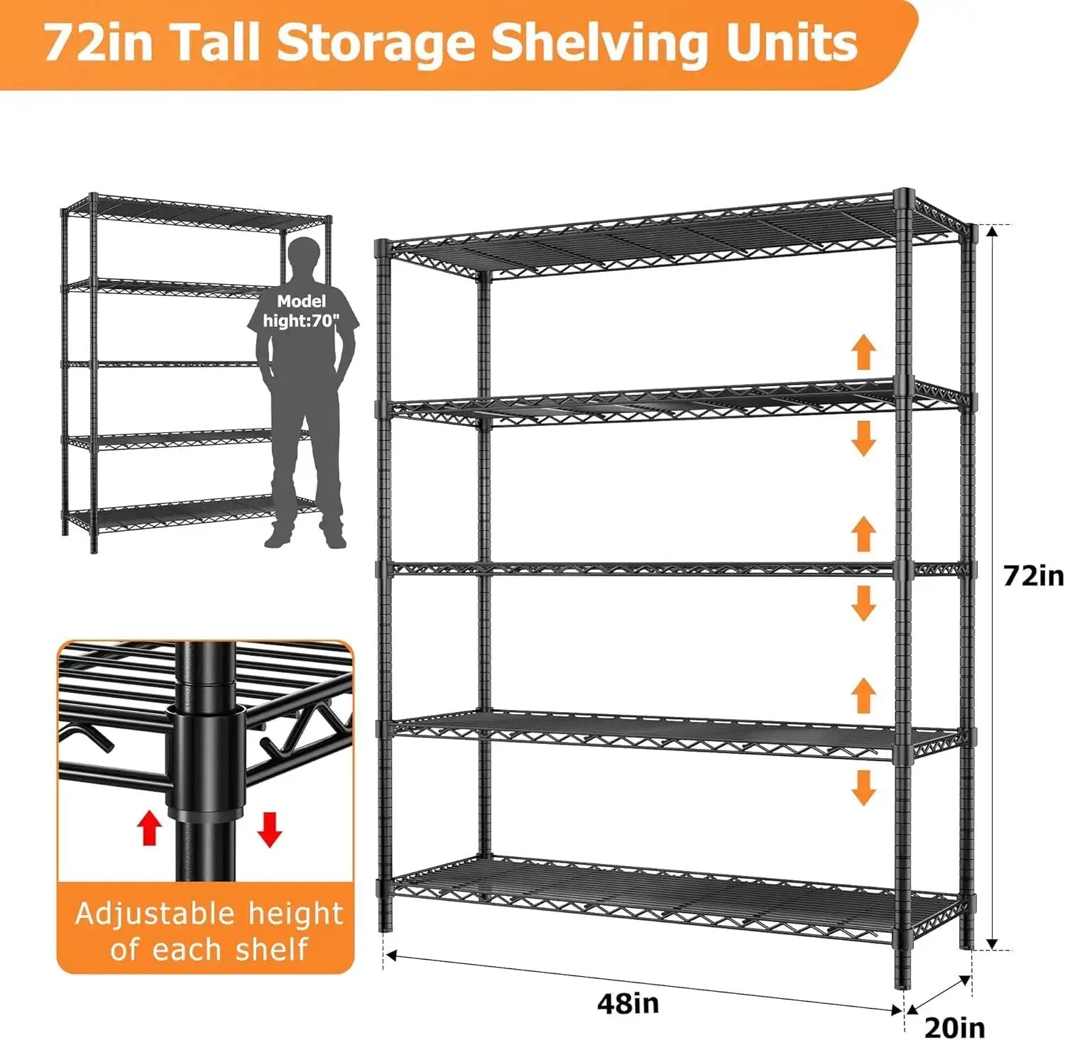 Hausvita Storage Shelves Heavy Duty, 48" L x 20" W x 72" H from PriceLows™