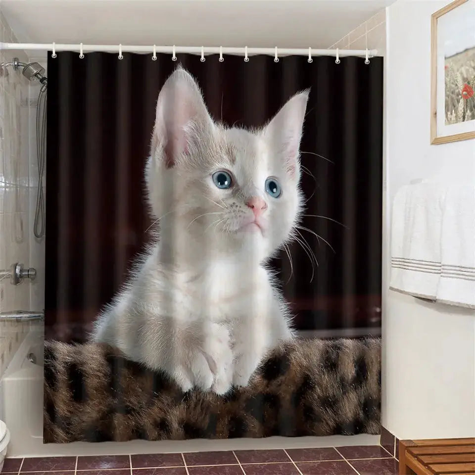 Cat Brushing Teeth Shower Curtain Bathroom Product Waterproof Durable Polyester Fabric Room Decoration cortinas With 12pcs Hooks from PriceLows™