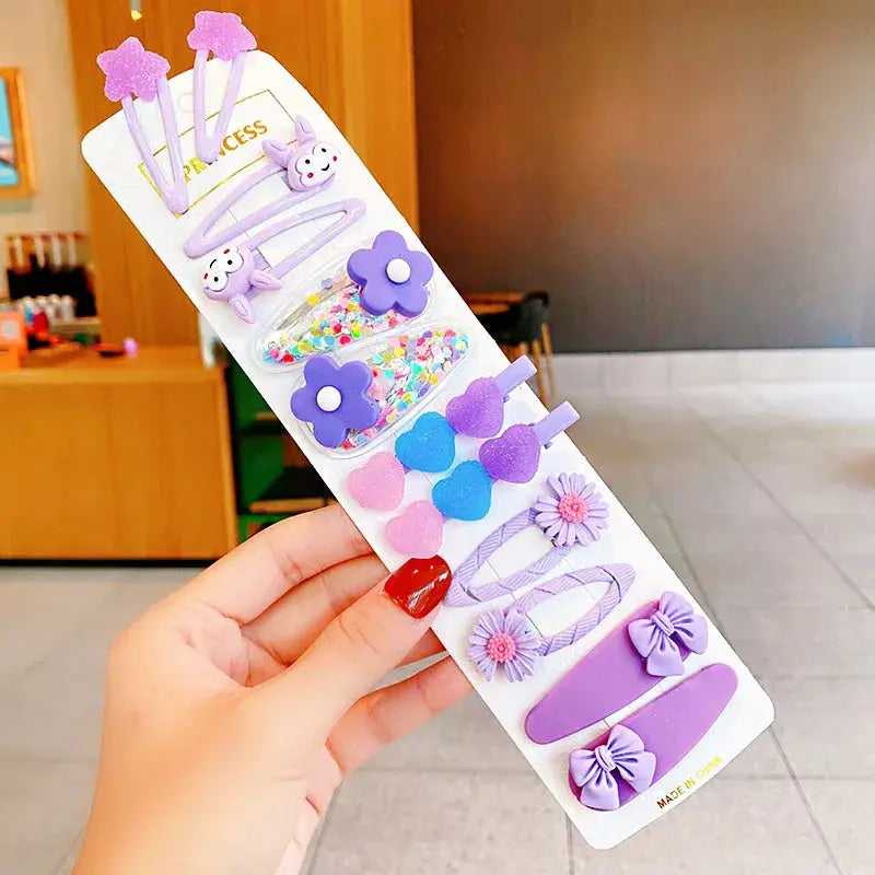 Girls Hair Clips | Cartoon Flower Design | 12 Piece Set