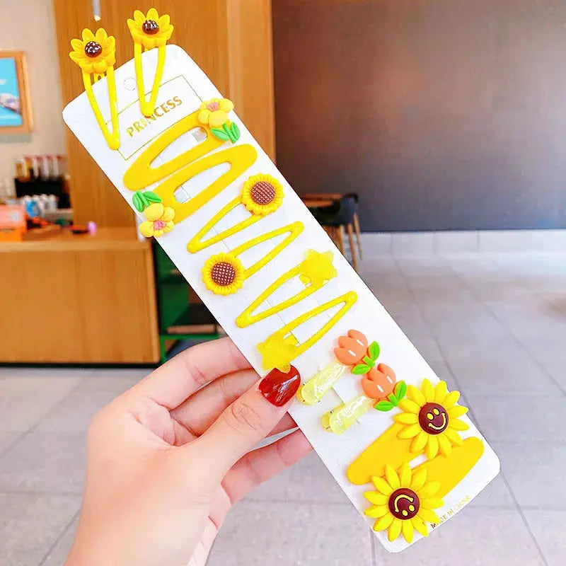 Girls Hair Clips | Cartoon Flower Design | 12 Piece Set