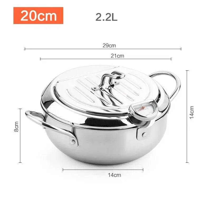 Deep Frying Pot | 304 Stainless Steel | With Thermometer And Lid | 20cm, 24cm