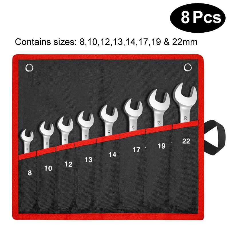 Ratcheting Combination Wrench Set Metric Flexible Head Spanner Set Chrome Vanadium Steel CR-V Flex-Head Ratchet Wrench Set from PriceLows™