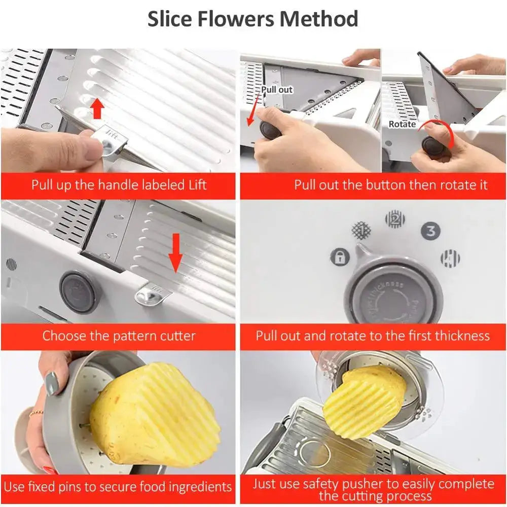 Mandoline Slicer | Stainless Steel | Adjustable | 18 Precision Cutters