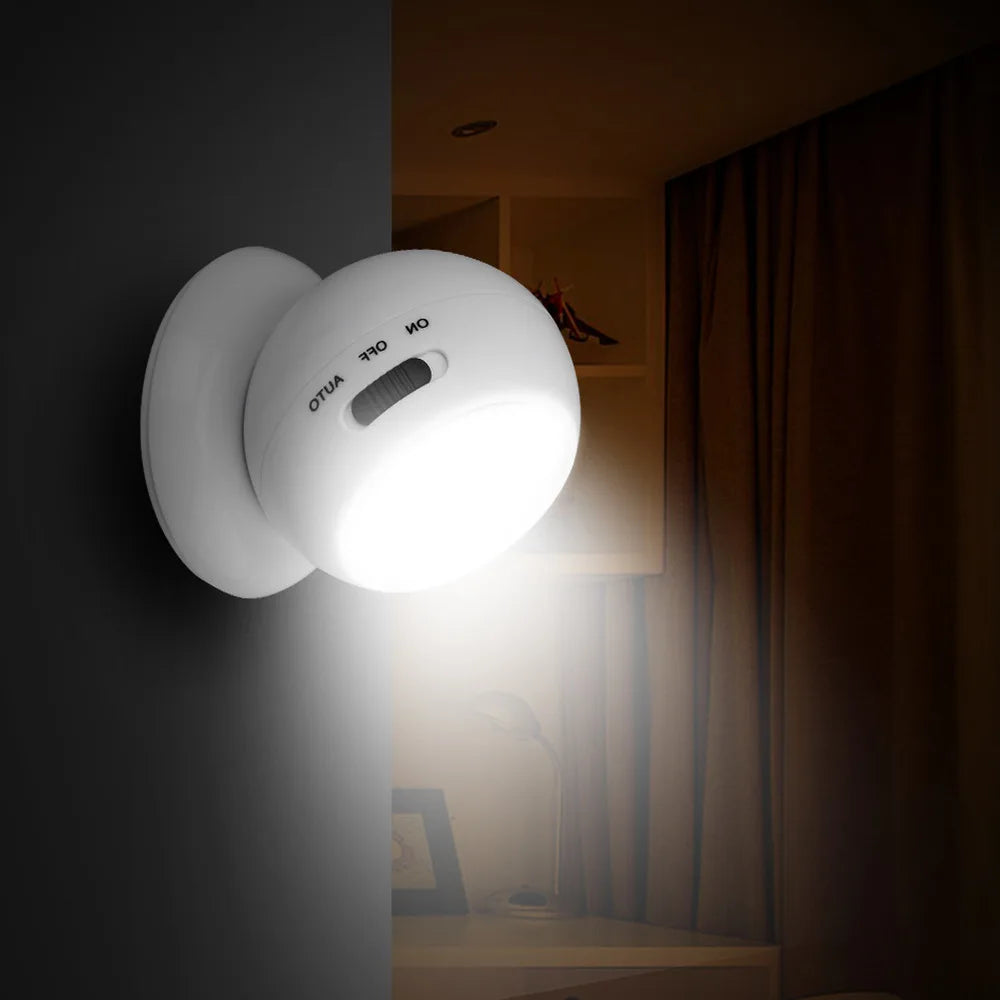 LED Night Light | 360 Degree Rotating COB Ball | PIR Sensor | USB Battery Powered