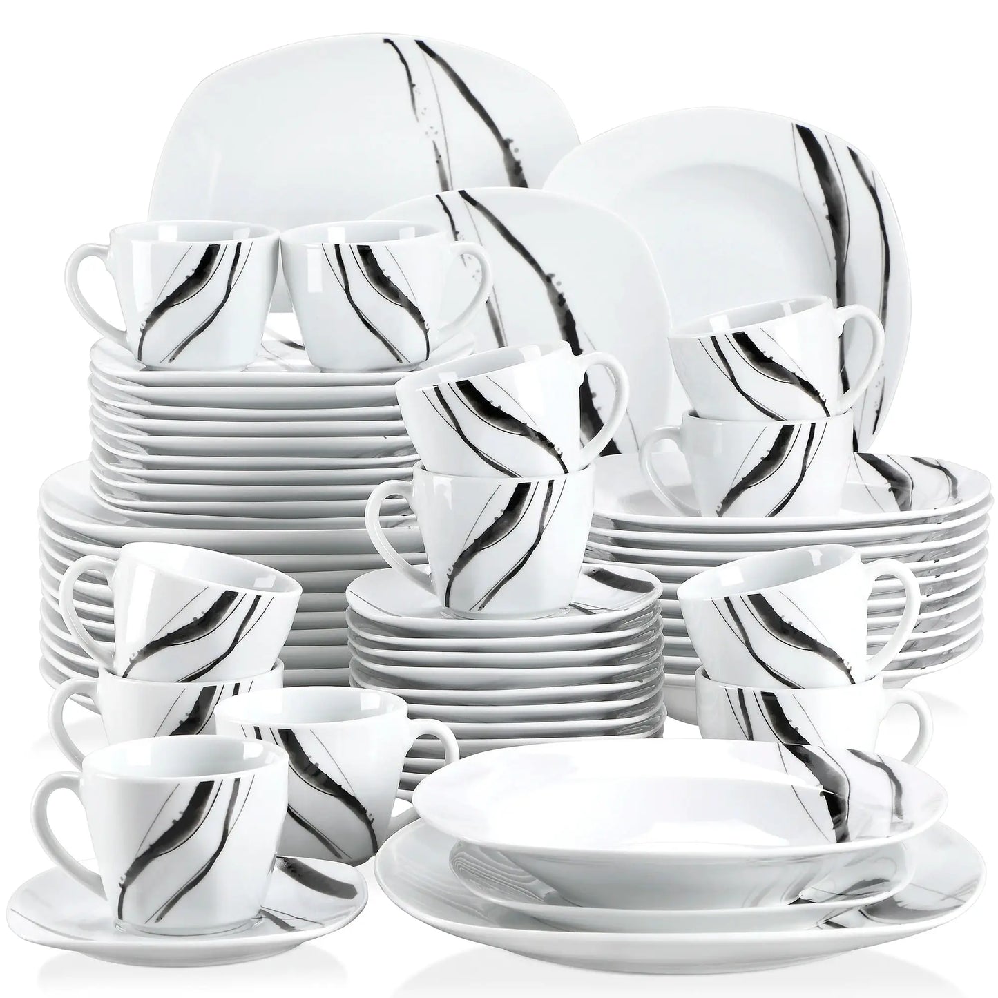 VEWEET TERESA 30/60-Piece Porcelain China Ceramic Dinner Set with Cups Saucers Dessert Plates Soup Plates Dinner Plates Set from PriceLows™