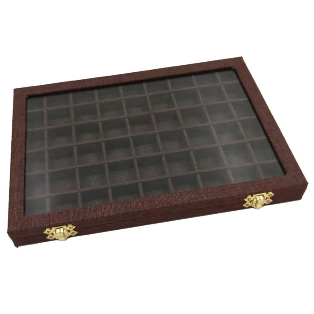 Ring Holder Box 54 Grids Clear Glass Lid Showcase 40 Slots Jewelry Organizer Jewelry Box for Earrings Necklaces Bracelets from PriceLows™