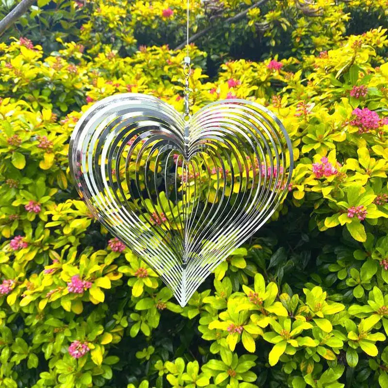 Heart Square Drop Shape Stainless Steel 3D Rotating Wind Spinner Chime Metal Decor Home Garden Decoration Outdoor Indoor Rooms from PriceLows™