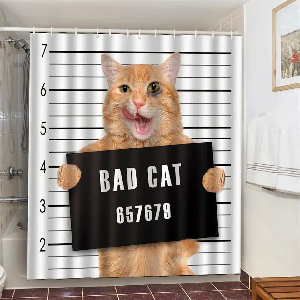 Cat Brushing Teeth Shower Curtain Bathroom Product Waterproof Durable Polyester Fabric Room Decoration cortinas With 12pcs Hooks from PriceLows™