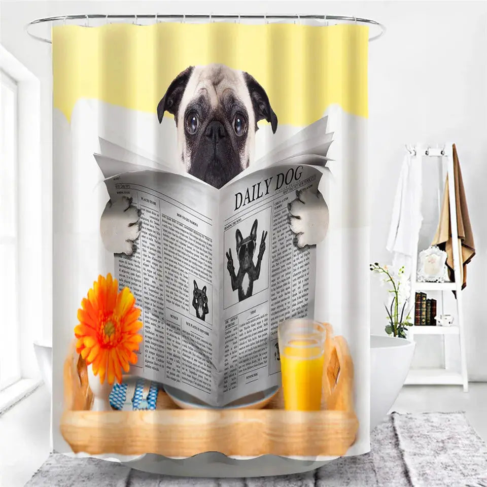 Cat Brushing Teeth Shower Curtain Bathroom Product Waterproof Durable Polyester Fabric Room Decoration cortinas With 12pcs Hooks from PriceLows™