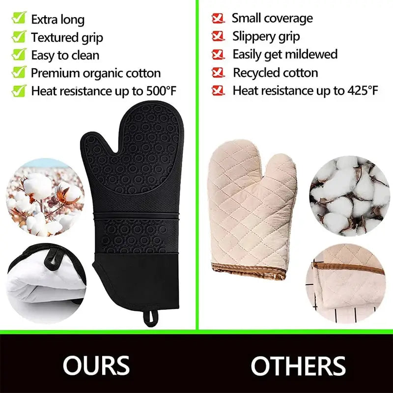 Oven Mitts and Pot Holders Set | Silicone | Extra Long | 6 Piece