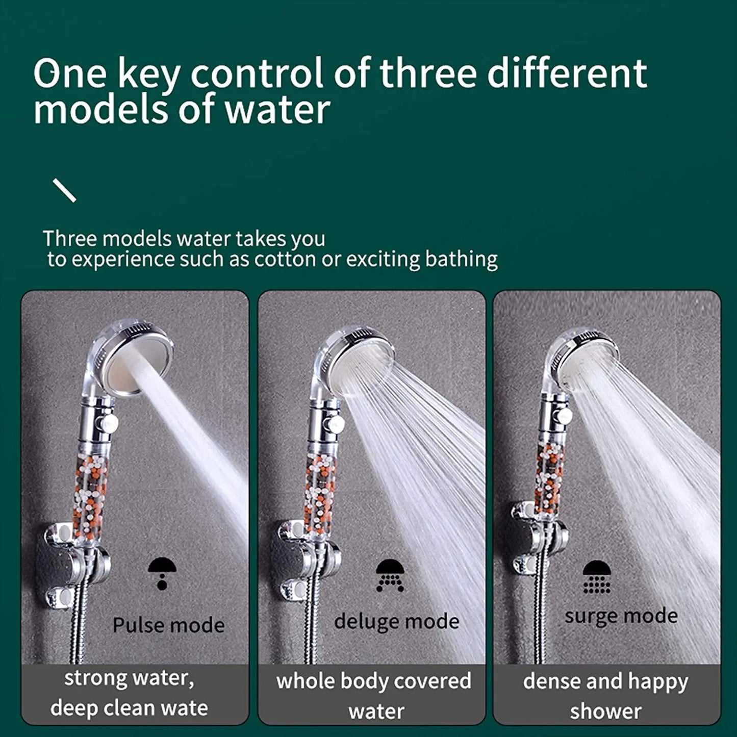Shower Head | 3 Modes High Pressure With On Off Switch | Mineral Balls Filter Water | Handheld