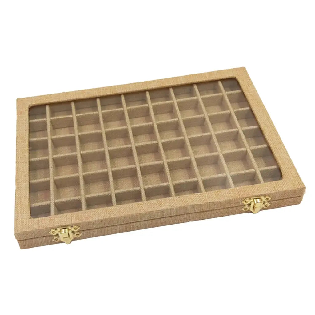 Ring Holder Box 54 Grids Clear Glass Lid Showcase 40 Slots Jewelry Organizer Jewelry Box for Earrings Necklaces Bracelets from PriceLows™