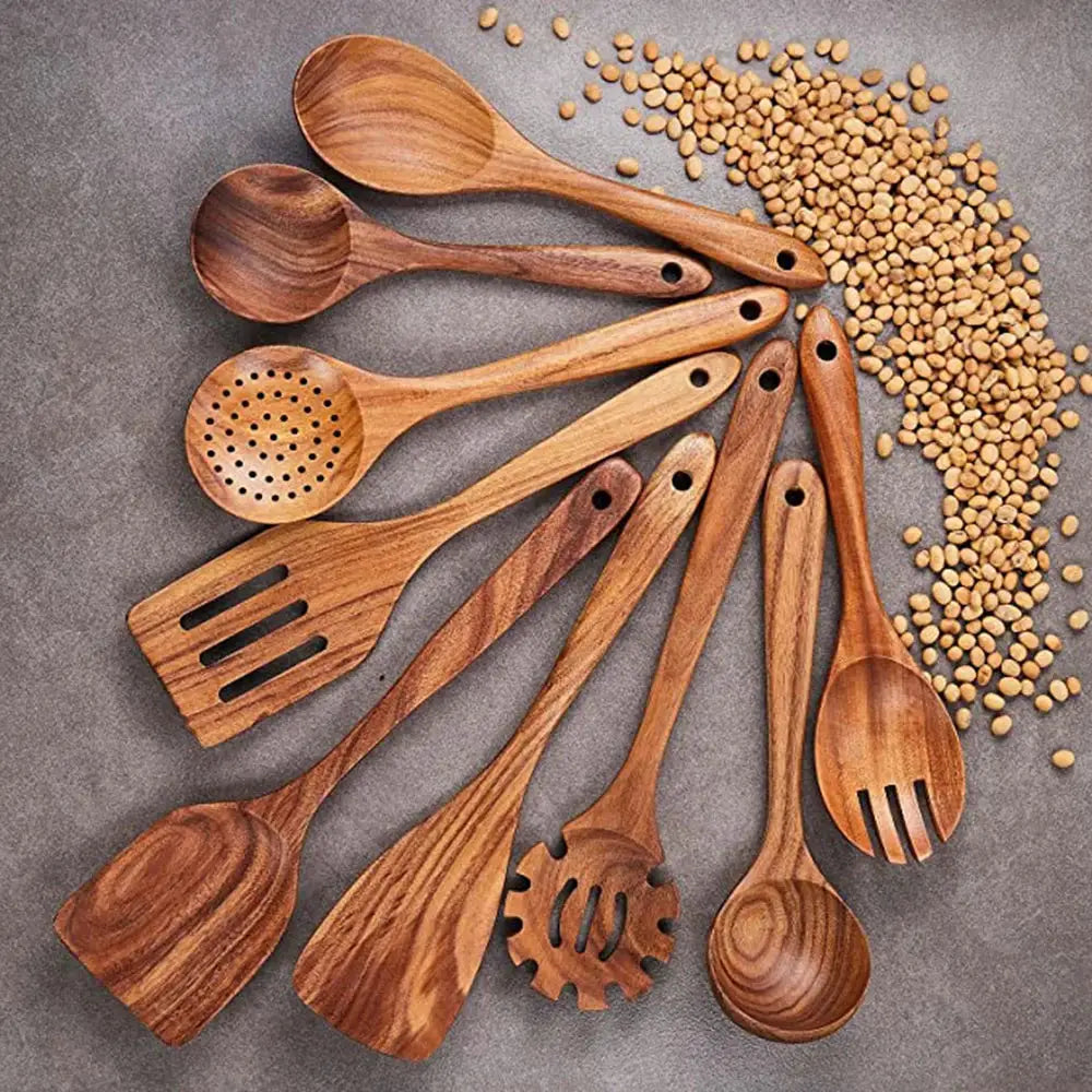 1-9Pcs/set Wooden Kitchen Utensils Set, Wooden Spoons for Cooking, Utensils,Natural Teak Wooden Spoons For Non-stick Pan Gift from PriceLows™