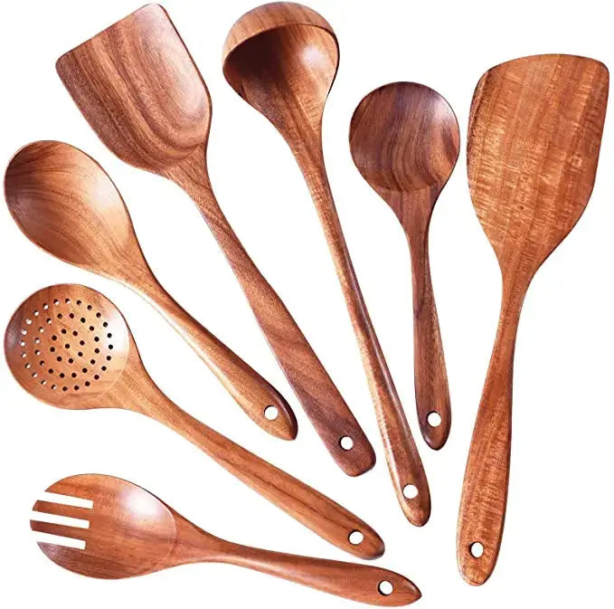 1-9Pcs/set Wooden Kitchen Utensils Set, Wooden Spoons for Cooking, Utensils,Natural Teak Wooden Spoons For Non-stick Pan Gift from PriceLows™