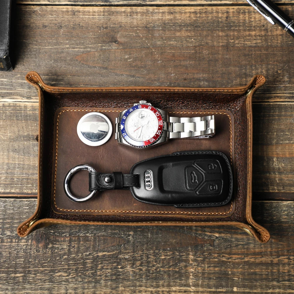 Leather Desktop Tray | Genuine Nubuck Leather | Jewelry Organizer | One Size