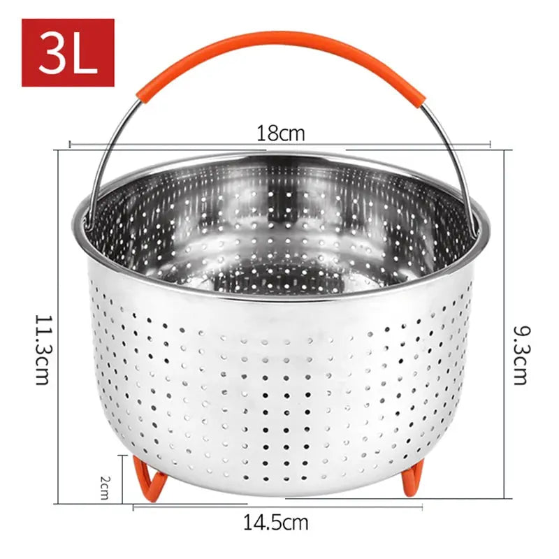 Stainless Steel Steamer Basket | 304 Grade | Silicone Covered Handle | 1.5L-8L
