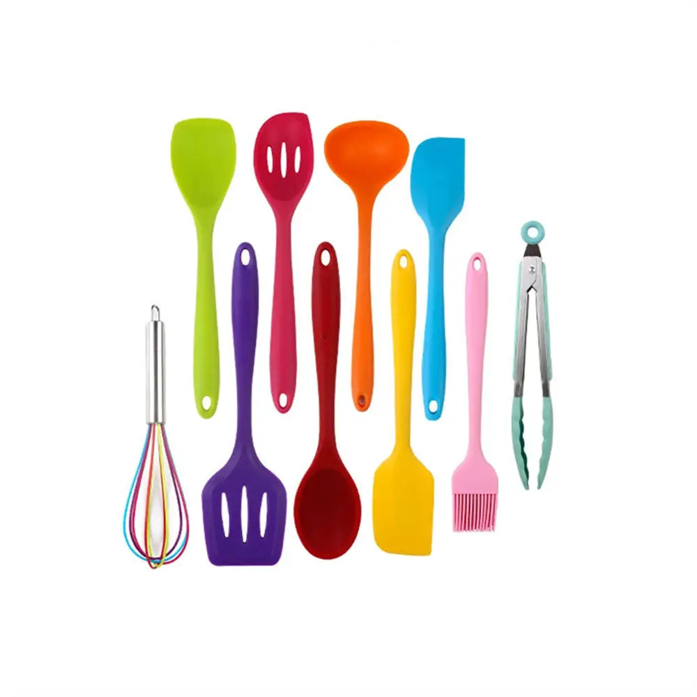 10 pieces Colorful Silicone Kitchen Non-stick Cookware Cooking Tools Scoop Spatula Household Kitchen Baking Gadget Set from PriceLows™