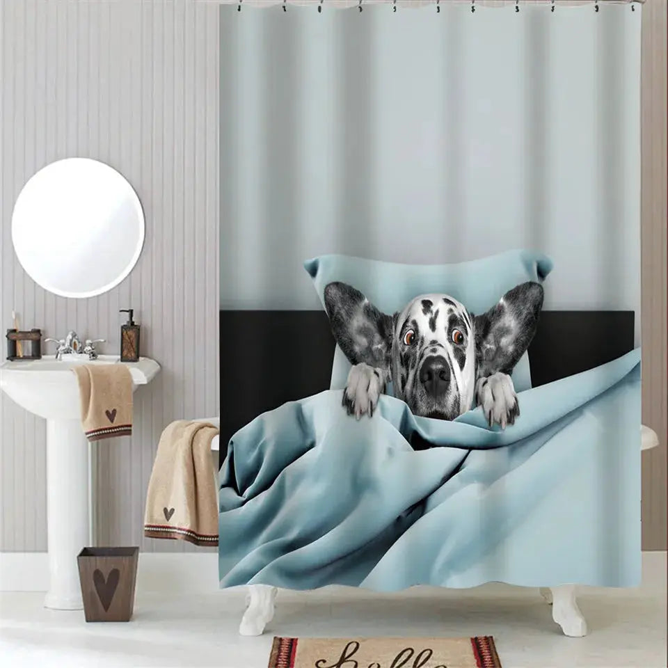 Cat Brushing Teeth Shower Curtain Bathroom Product Waterproof Durable Polyester Fabric Room Decoration cortinas With 12pcs Hooks from PriceLows™