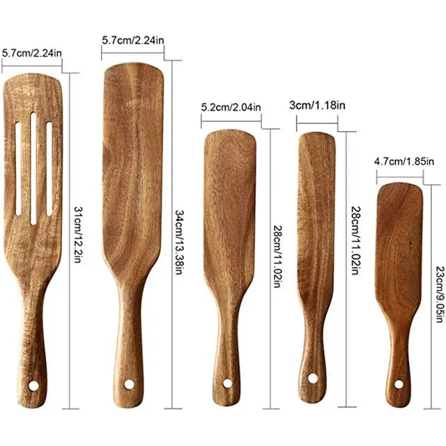 1-9Pcs/set Wooden Kitchen Utensils Set, Wooden Spoons for Cooking, Utensils,Natural Teak Wooden Spoons For Non-stick Pan Gift from PriceLows™