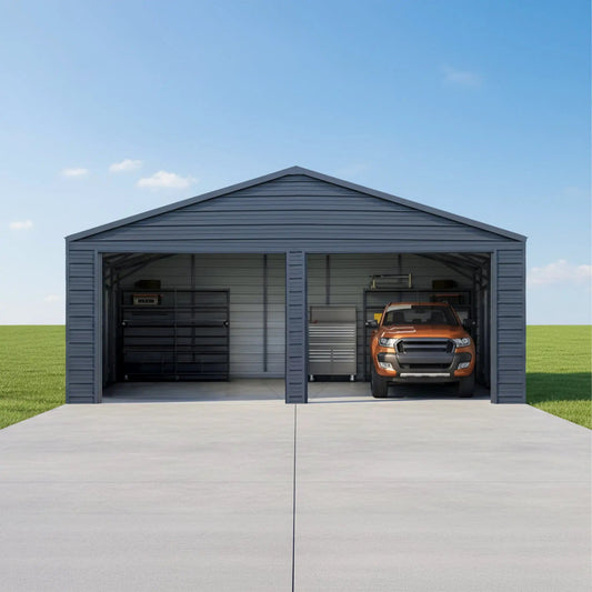 Heavy-Duty Double Garage Galvanized Steel Shed With Side Door | Steel | Carport | Home