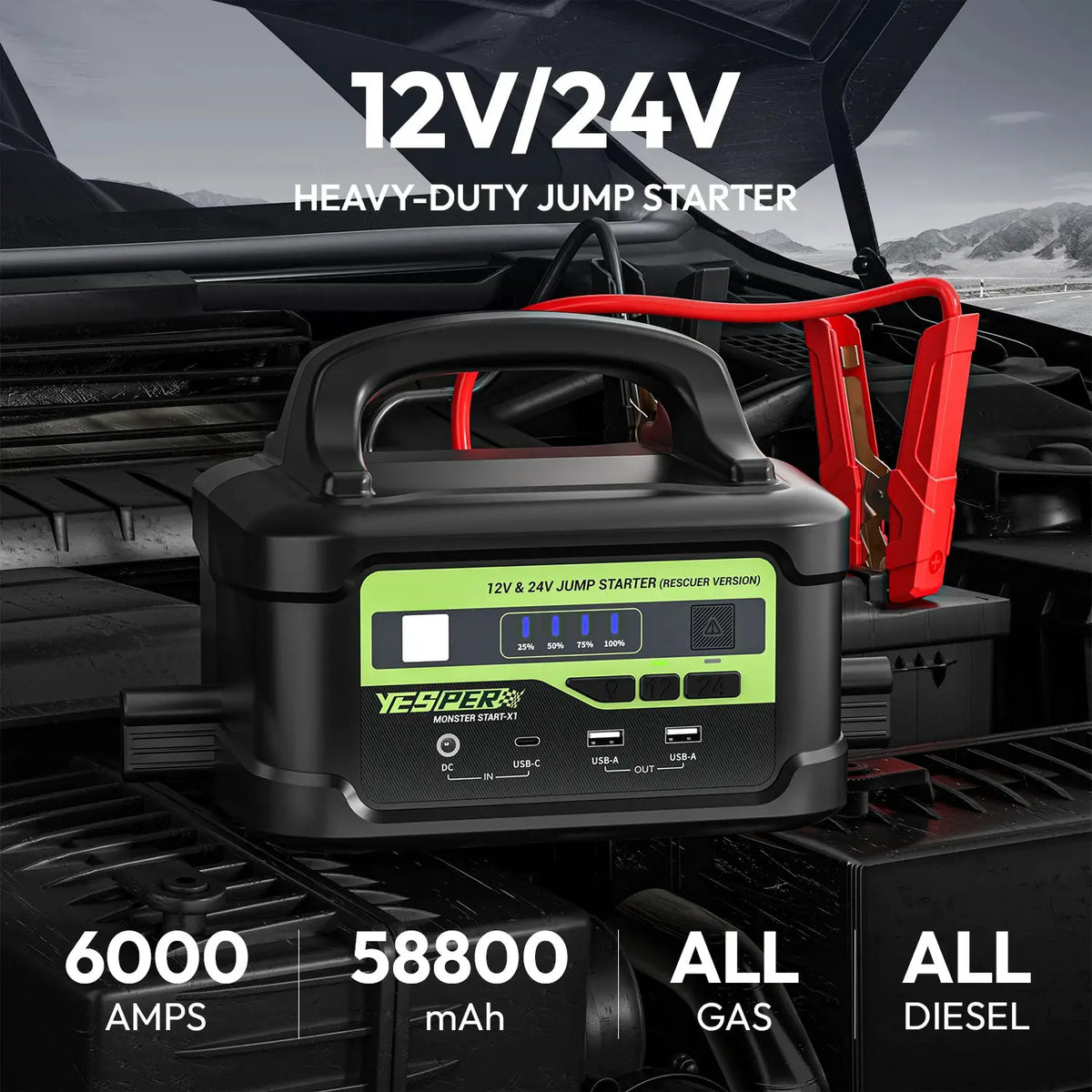 Heavy Duty Jump Starter | 6000A Peak 58800mAh | PriceLows™