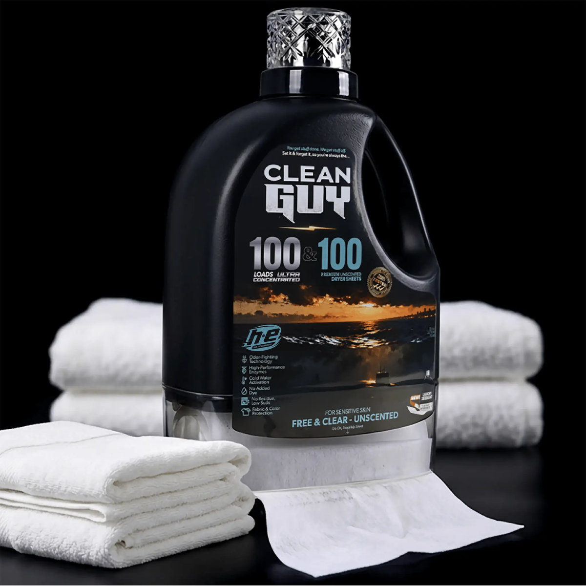 Heavy Duty Premium Laundry Detergent + Built-In Dryer Sheets (100 Loads) - FREE & CLEAR