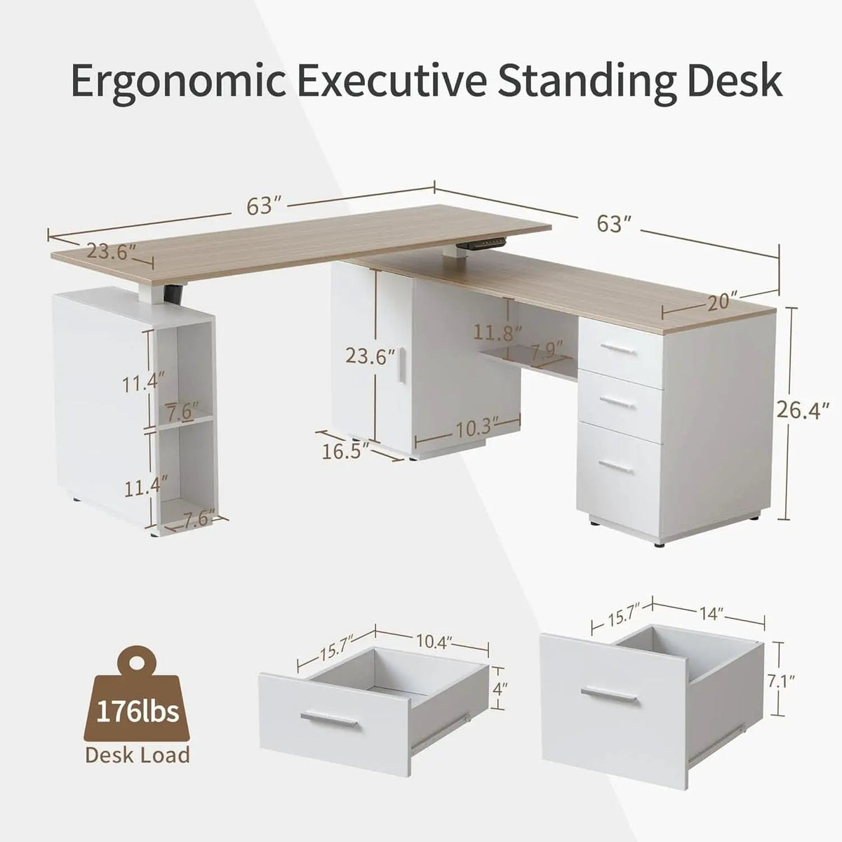 Height Adjustable L Shaped Electric Standing Desk With Storage from PriceLows™