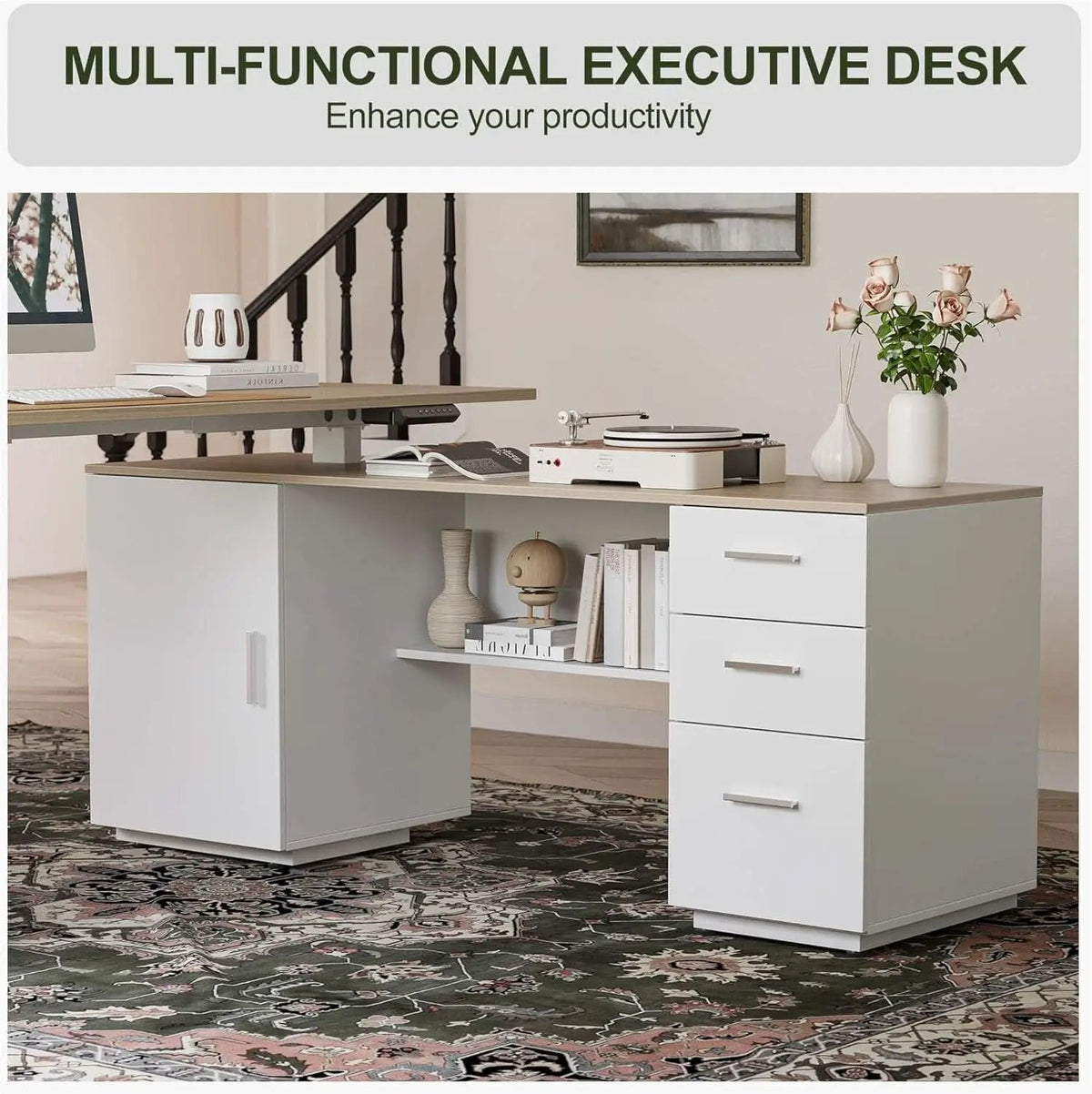 Height Adjustable L Shaped Electric Standing Desk With Storage from PriceLows™