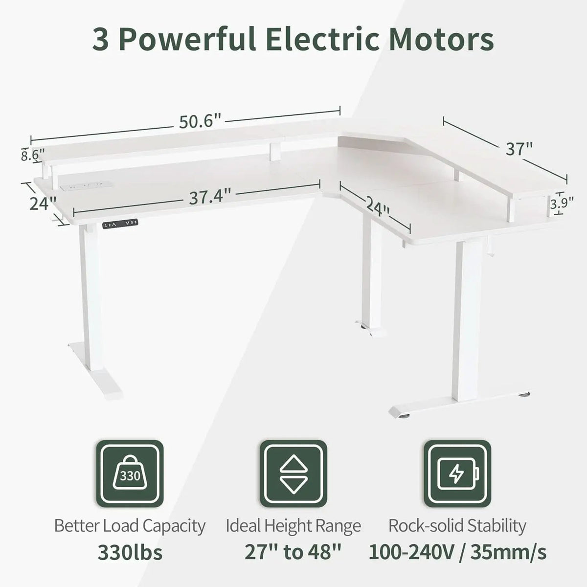 Height Adjustable L Shaped Standing Desk with Power Outlets from PriceLows™