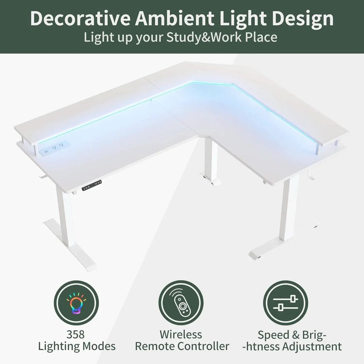 Height Adjustable L Shaped Standing Desk with Power Outlets from PriceLows™