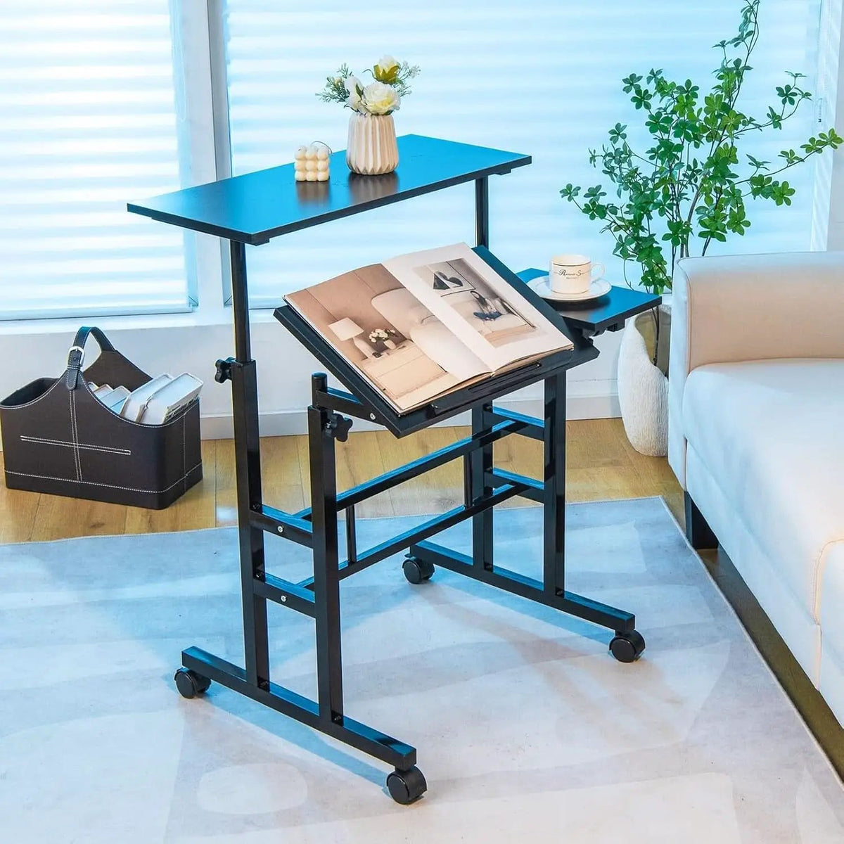 Height Adjustable Mobile Desk with Tilting Top and Wheels from PriceLows™
