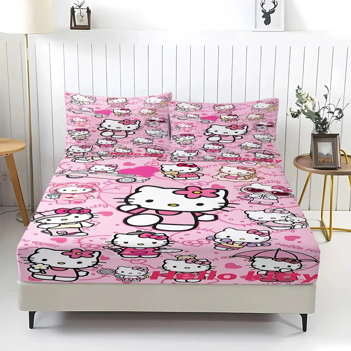 3Pcs Kawaii Hello Kitty Fitted Sheet Set With 2 Pillowcases Pink Bed Sheet Soft Deep Pocket Bedding For Girls Bedroom Decor from PriceLows™