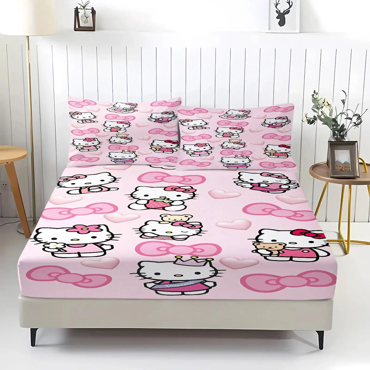 3Pcs Kawaii Hello Kitty Fitted Sheet Set With 2 Pillowcases Pink Bed Sheet Soft Deep Pocket Bedding For Girls Bedroom Decor from PriceLows™