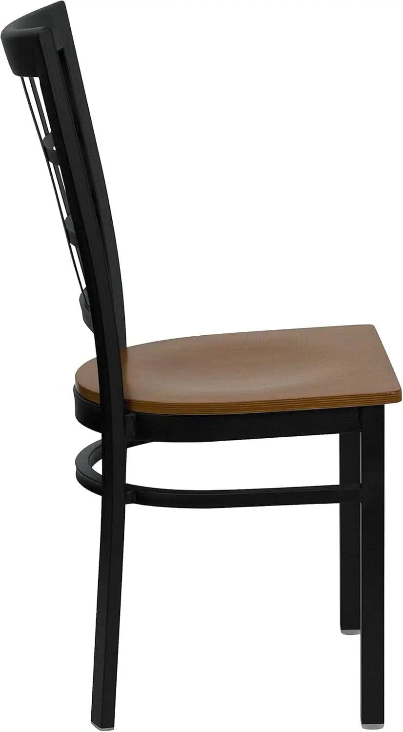Hercules Series Black Window Back Metal Restaurant Chair With Cherry Wood Seat from PriceLows™