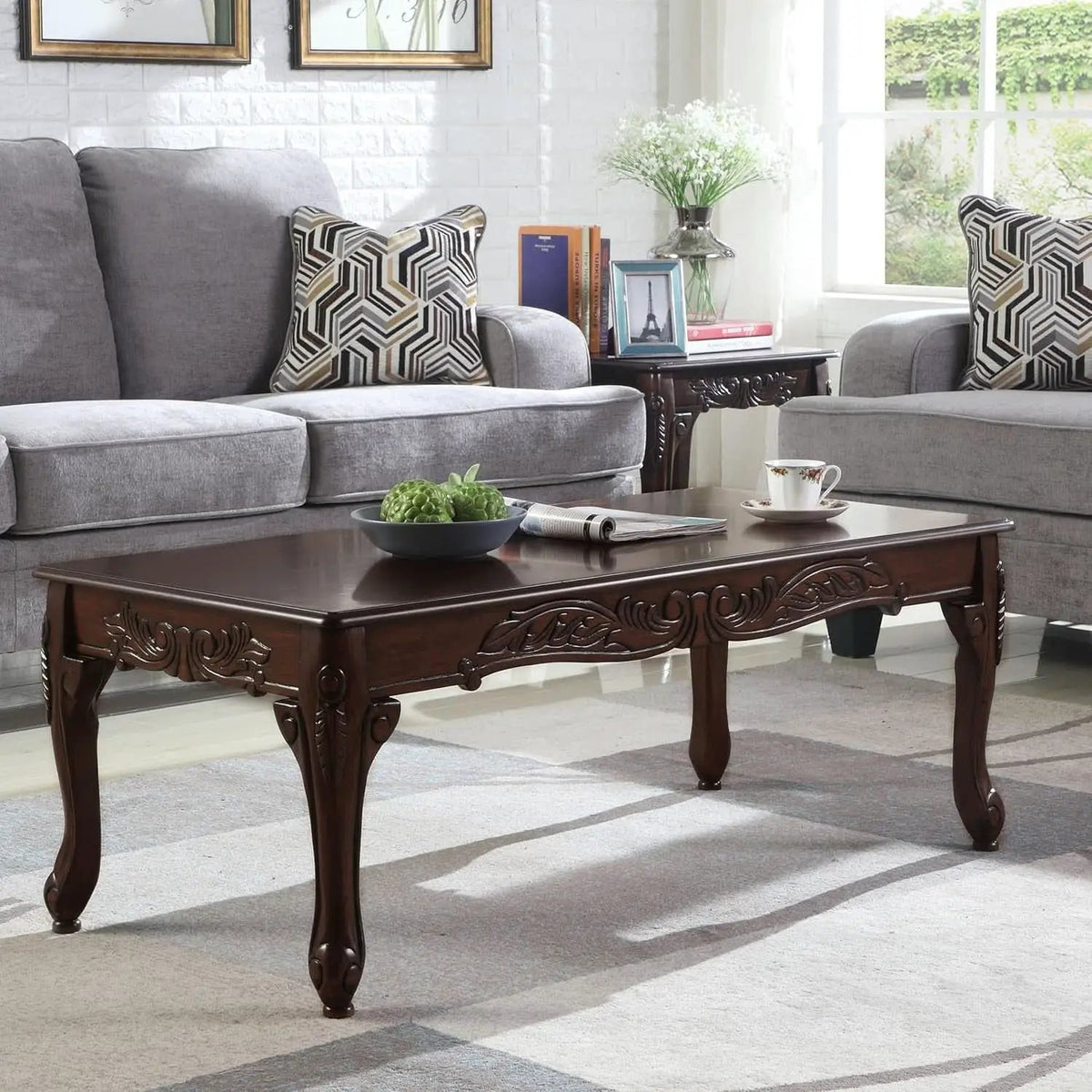 Hernen Carved Wood Frame 5Piece Living Room Set Beige Wheat from PriceLows™