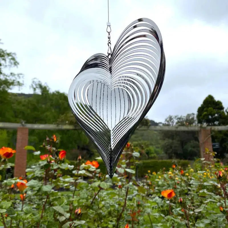 Heart Square Drop Shape Stainless Steel 3D Rotating Wind Spinner Chime Metal Decor Home Garden Decoration Outdoor Indoor Rooms from PriceLows™