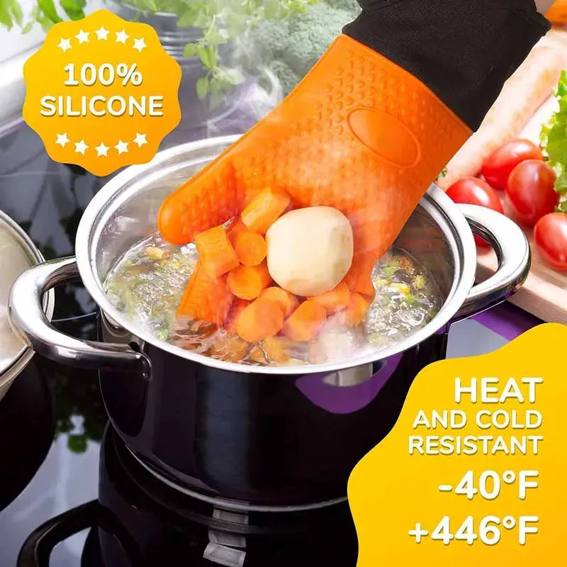 Silicone Heat Resistant Gloves | Non-Slip Grip | Oven Grill Mitts | 1-2 Pcs